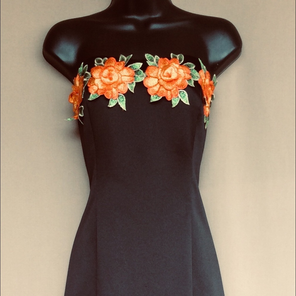 Beautiful black dress with orange flowers